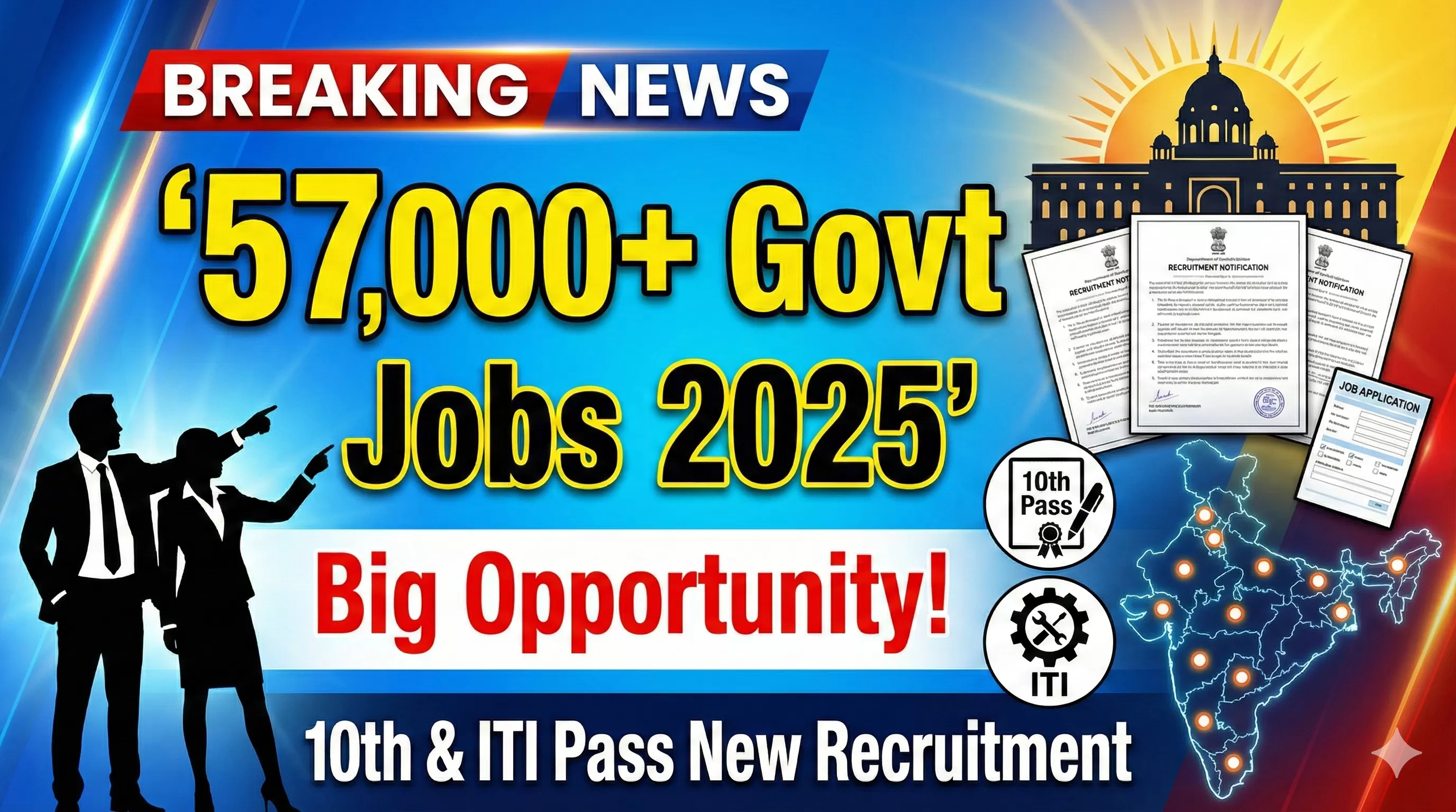 57,000+ Government Jobs 2025: 10th & ITI Pass के लिए नई भर्ती का बड़ा मौका | Latest Sarkari Naukri Update