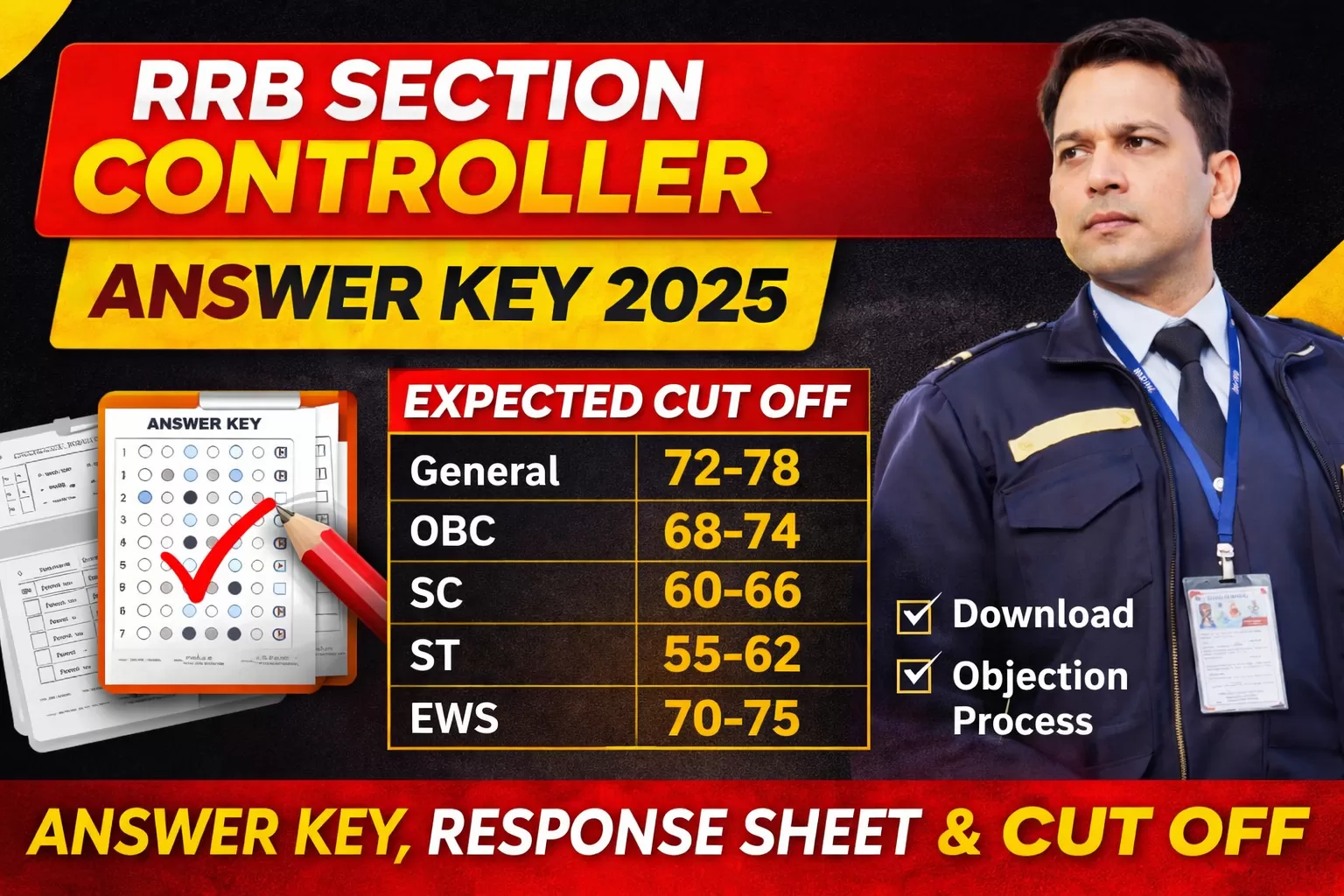🔴 RRB SECTION CONTROLLER ANSWER KEY 2025 – CBT-1 Response Sheet, Cut Off & Full Details